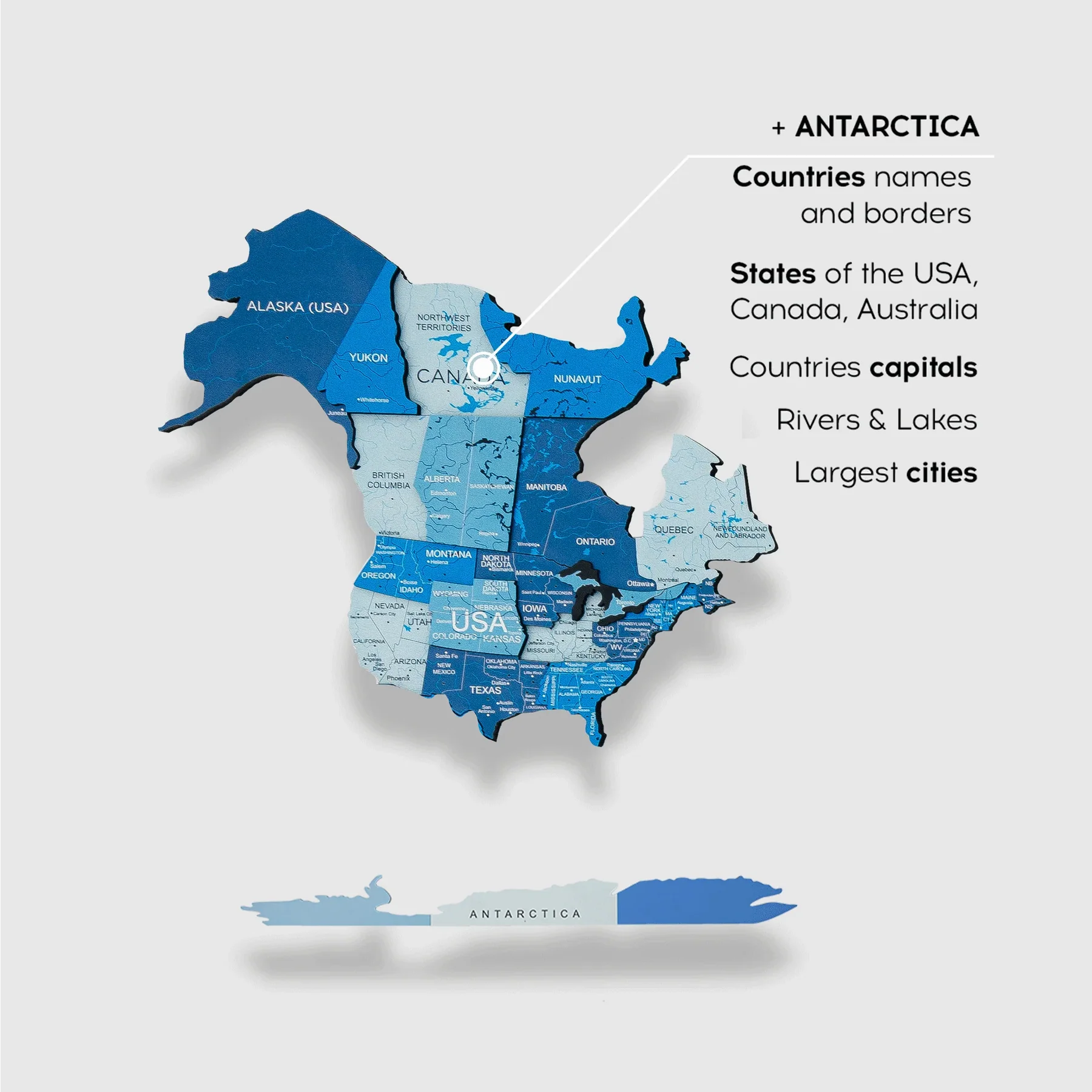 2D Wooden World Map, Azure - Image 3